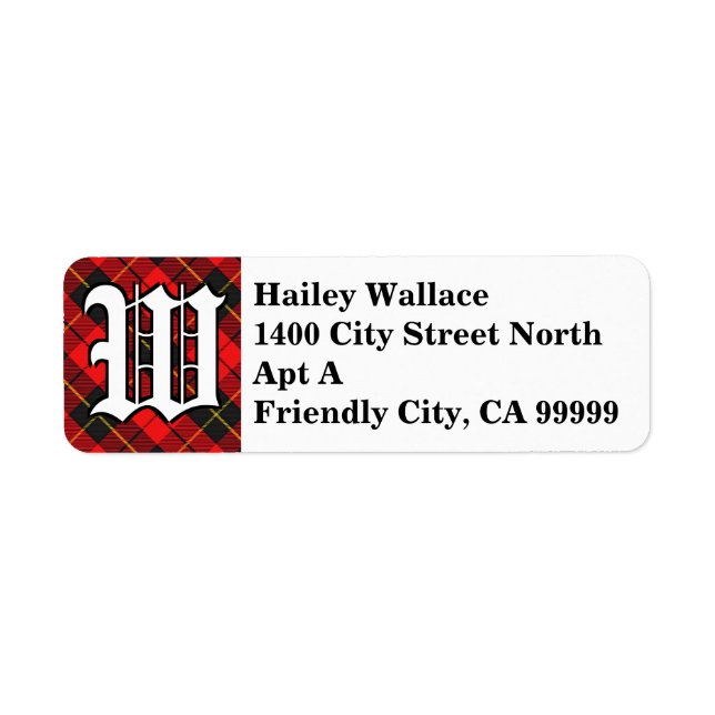 Regal Klan Wallace Tartan Monogram Returadress Etikett (Framsidan)