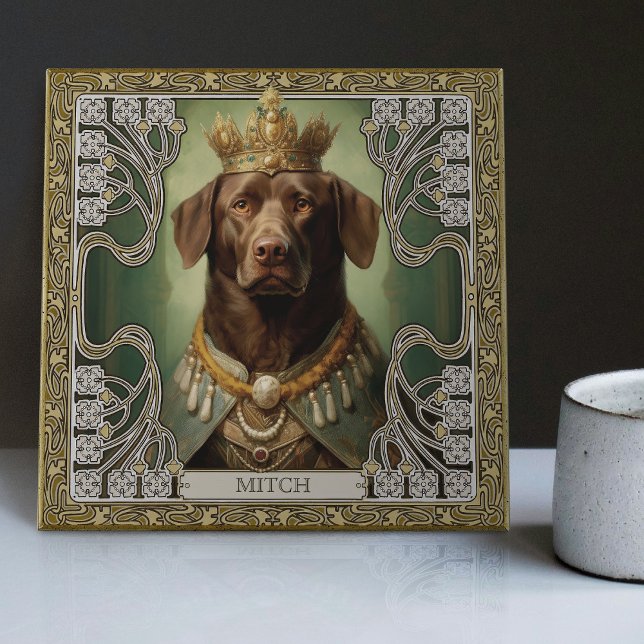 Regal Labrador Art Deco Personalizable Artwork Kakelplatta (Skapare uppladdad)