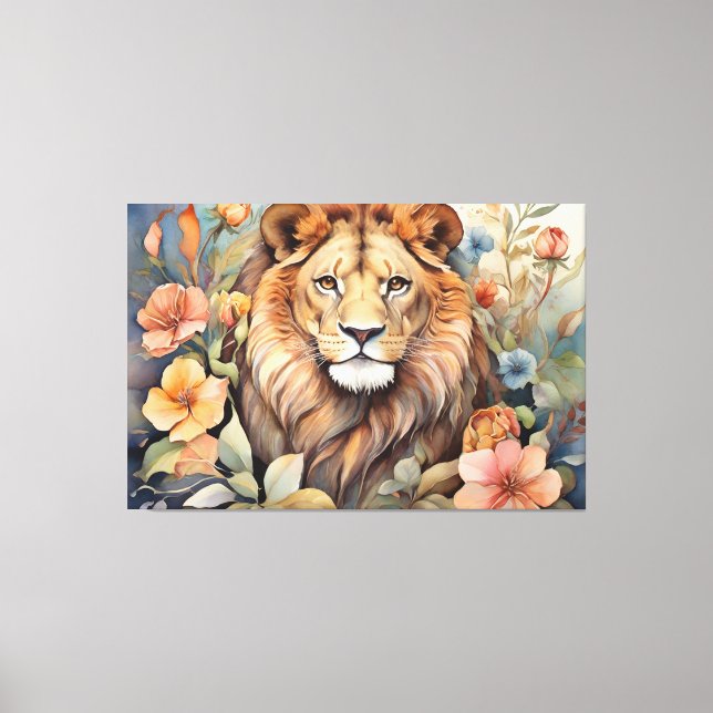 Regal Lejon Amidst Blooms Exotic Wildlife Canvastryck (Framsida)
