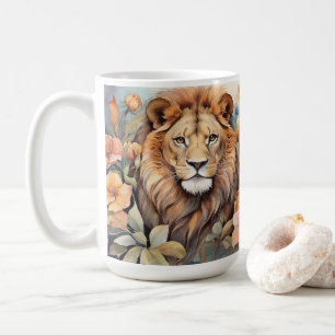 Regal Lejon Amidst Blooms Exotic Wildlife Kaffemugg
