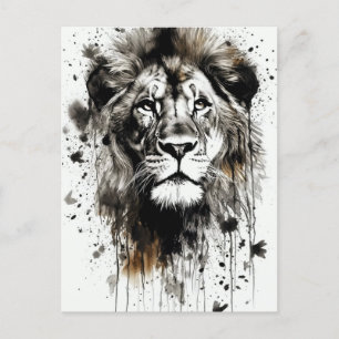 Regal Lejon bläck Art Postcard - Vildlife Vykort