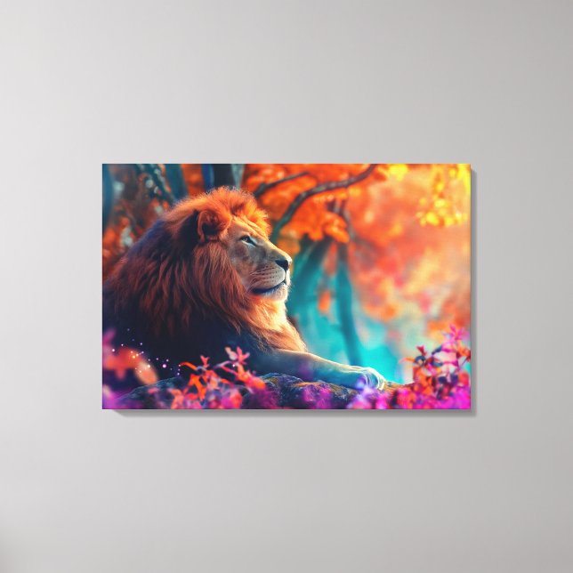 Regal Lejon i Förändrad skogsdesign Canvastryck (Framsida)