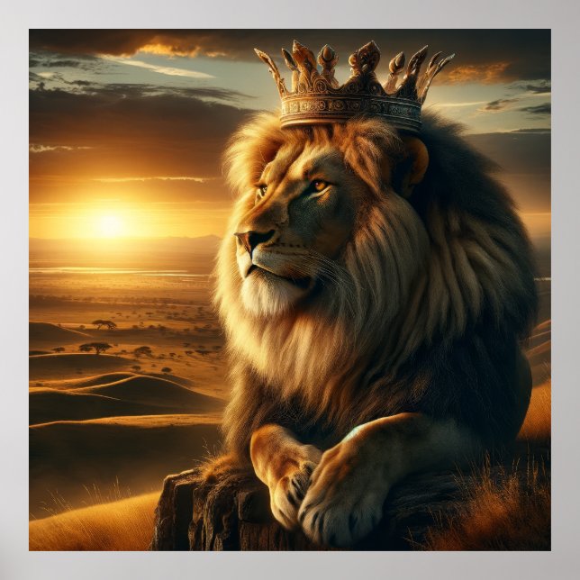 Regal Lejon med Krona - Majestic Wildlife Art Poster (Framsidan)