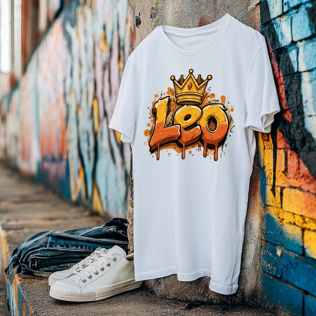 Regal Leo Zodiac Graffiti Airbrush med Krona T Shirt (LEO ZODIAC DESIGN)