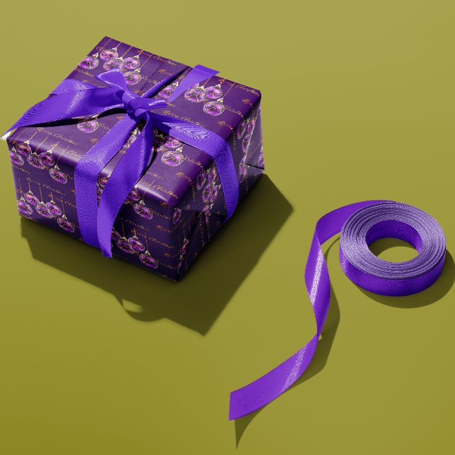Regal Lila och Guld God jul lyx Presentpapper (Elegant Bright Royal Purple and Gold Merry Christmas Gift Wrap Roll)