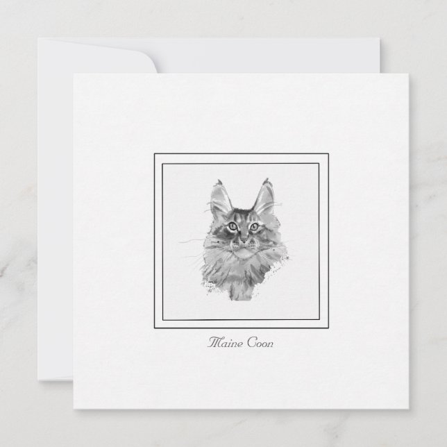 Regal Maine Coon Cat Sketched in Black and White Anteckningskort (Framsida)