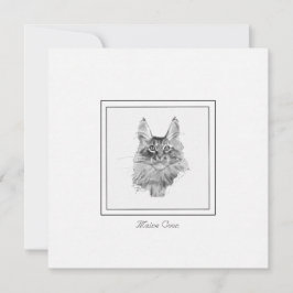 Regal Maine Coon Cat Sketched in Black and White Anteckningskort
