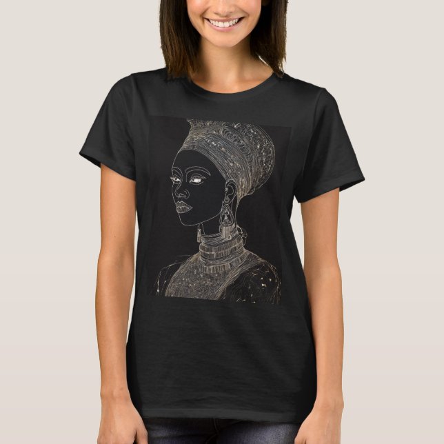 "Regal Majesty: Abstrakt Line Teckning Black Queen T Shirt (Framsida)