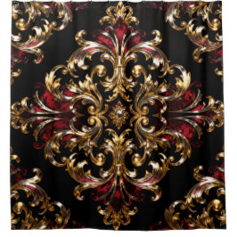 Regal Noir Pattern | Gold Scrollwork & Crimson