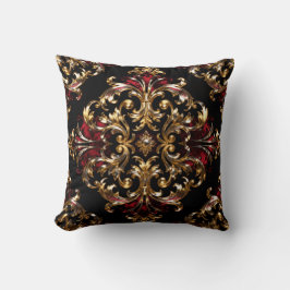 Regal Noir Pattern | Gold Scrollwork & Crimson Kudde