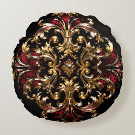 Regal Noir Pattern | Gold Scrollwork & Crimson Rund Kudde