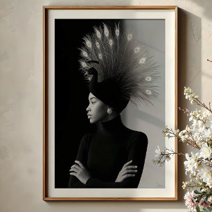 Regal Peacock: Avant-Garde Monokrome Porträtt Poster