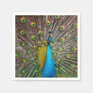 Regal Peacock Bird med Teal och Guld Plumage Pappersservett