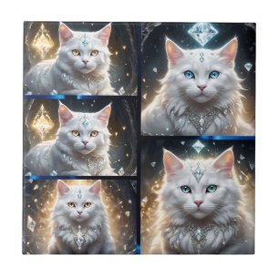 Regal Persian White Fluffy Cat Photo Collage Kakelplatta