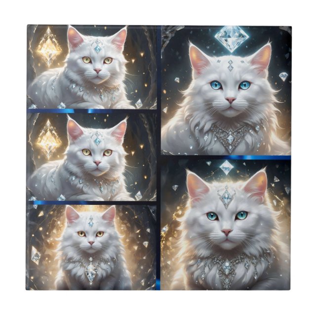 Regal Persian White Fluffy Cat Photo Collage Kakelplatta (Framsidan)