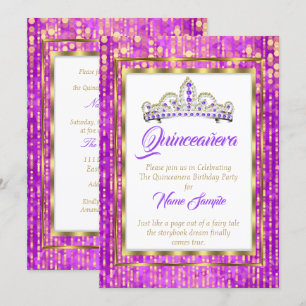 Regal Princess Lila Quinceanera Guld Vit Inbjudningar