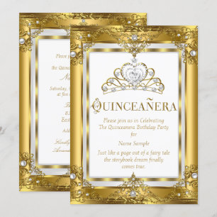 Regal Princess Quinceañera 15-års Gul Vit Pärl Inbjudningar