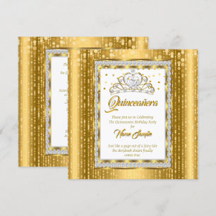 Regal Princess Quinceañera Guld Vit Diamant Inbjudningar