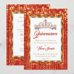 Regal Princess Röd Quinceanera Guld Vit Inbjudningar
