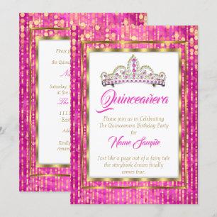 Regal Princess Rosa Quinceanera Guld Vit Inbjudningar