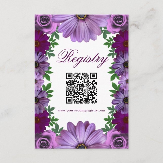 Regal Purple Floral Wedding Registry Tilläggskort (Framsida)