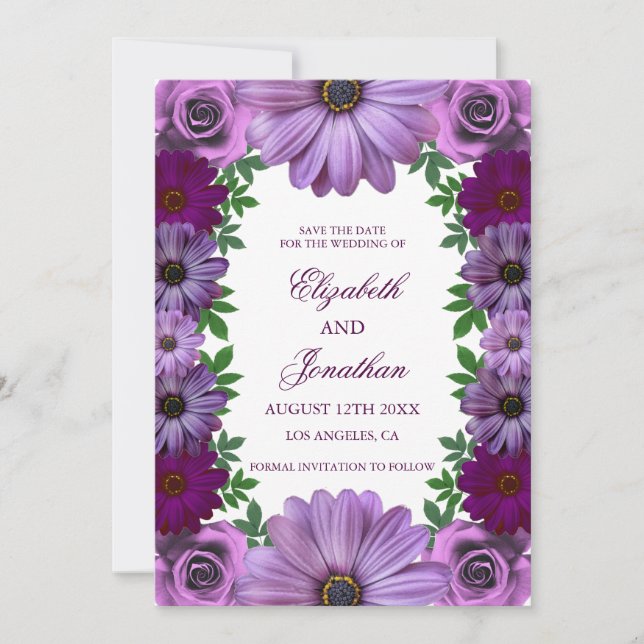 Regal Purple Floral Wedding Spara Datumet (Framsida)