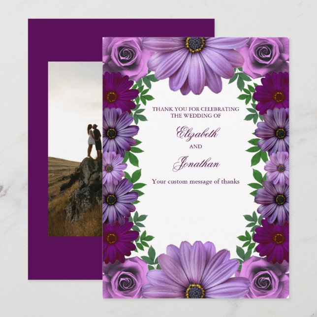 Regal Purple Floral Wedding Tack Kort (Fram/baksida)