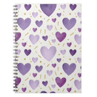 Regal Purple Watercolor Hearts Anteckningsbok