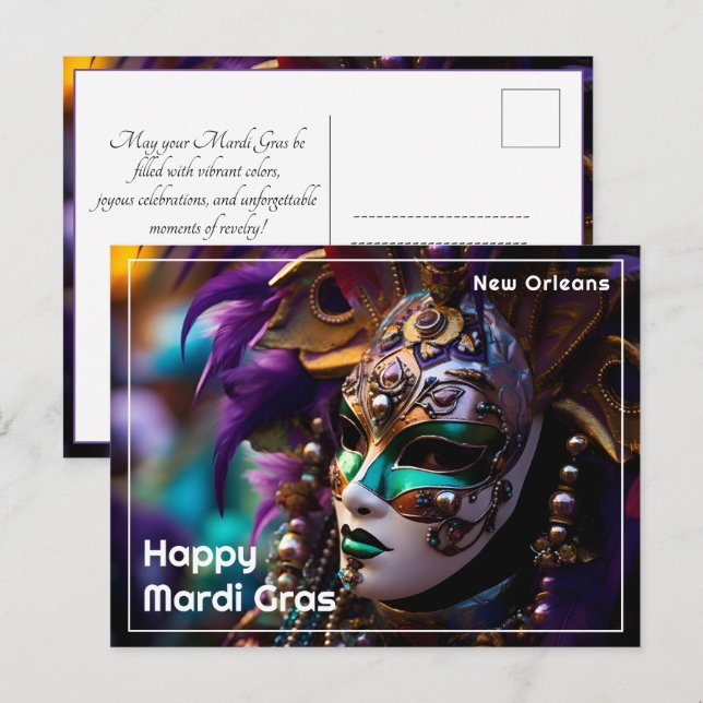 💚 💜 💛 Regal Radiance: Mardi Gras Majesty Vykort (Fram/baksida)