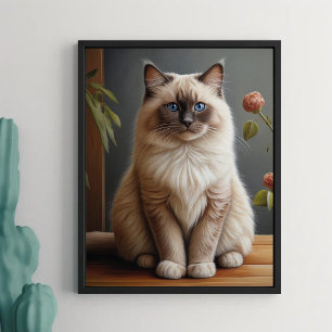 Regal Ragdoll Cat Porträtt Fluffy Blue Eyed Poster