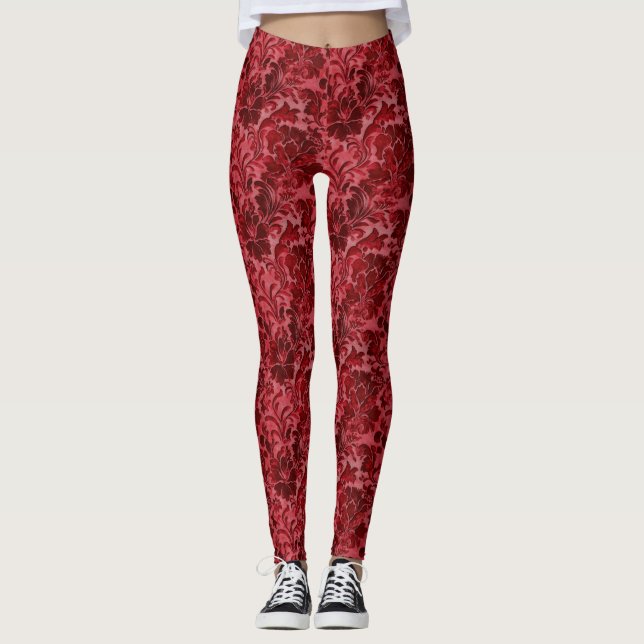Regal Red Fransk Luxury Damask Leggings (Framsida)