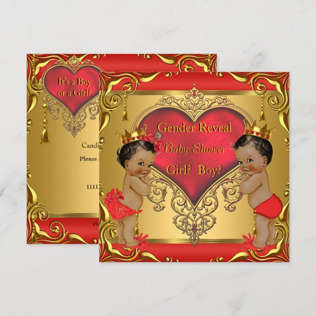 Regal Red Guld Gender Reveal Baby Shower Ethnic Inbjudningar (Fram/baksida)