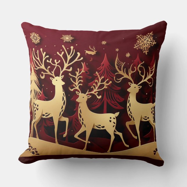 Regal Reindeer Ensemble – Pappersklippt skog Kudde (Framsida)