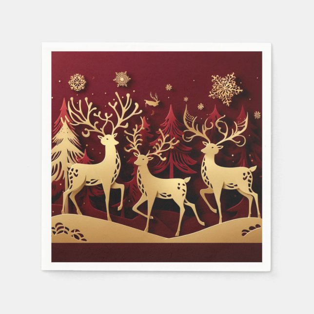 Regal Reindeer Ensemble – Pappersklippt skog Pappersservett (Framsidan)