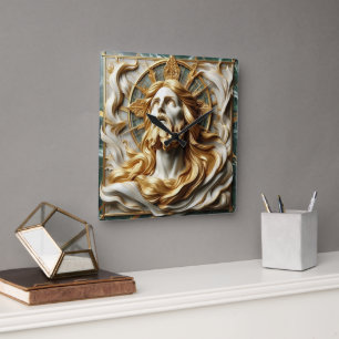 Regal Reverence Jesus i Guld Fyrkantig Klocka