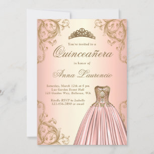 Regal Ro Guld Damask Decorative Quinceanera Inbjudningar