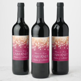 Regal Rosa och Guld Bokeh Ljus Vinflaska Etikett