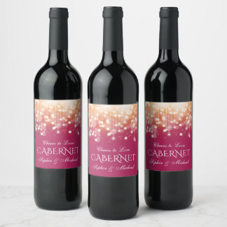 Regal Rosa och Guld Bokeh Ljus Vinflaska Etikett