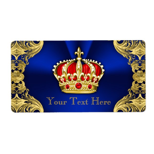 Regal Royal Blue Prince Baby Shower Vattenflaska Fraktsedel (Framsidan)