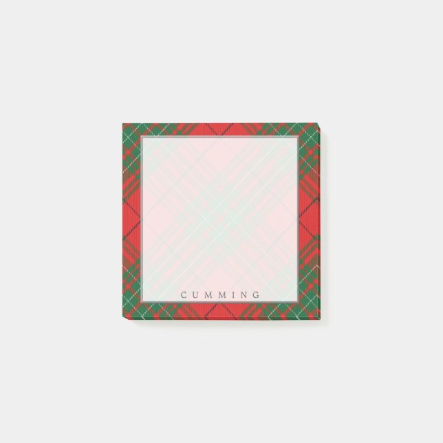 Regal Scottish Klan Cumming Red och Grönt Tartan Post-it Block (Framsida)