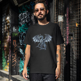 Regal Silver Dragon On Black  T Shirt