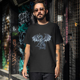 Regal Silver Dragon On Black  T Shirt