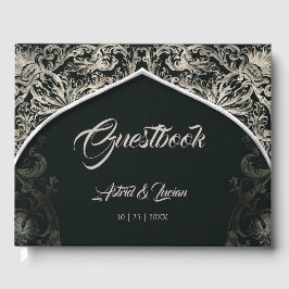 Regal Silver Flourish Grönt Bröllop Gästböcker