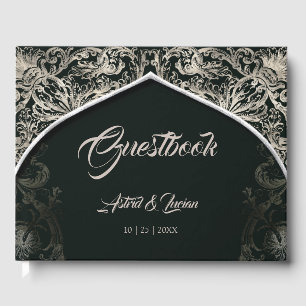 Regal Silver Flourish Grönt Bröllop Gästböcker