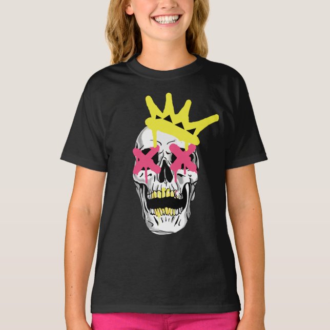 Regal Skull: Rosa X Eyed Crowned Art T Shirt (Framsida)