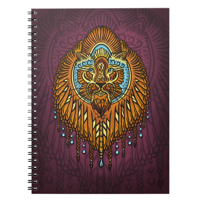 Regal Spirit Lejon | Ornate Tribal Mandala Roar Anteckningsbok Med Spiral (Framsidan)