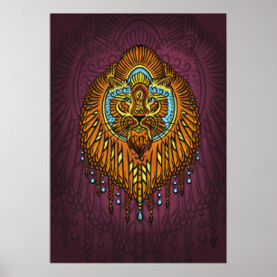 Regal Spirit Lejon Ornate Tribal Mandala Roar Poster