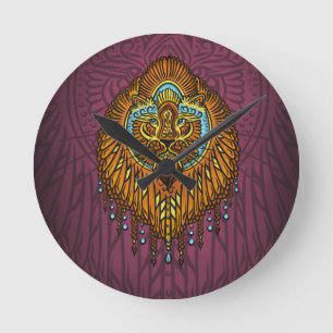 Regal Spirit Lejon Ornate Tribal Mandala Roar Rund Klocka