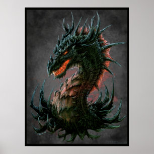 Regal svart drakehuvud - full färg poster