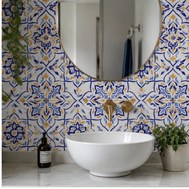 Regal Symphony Blue and Gold Luxury Mediterranean Kakelplatta (Skapare uppladdad)
